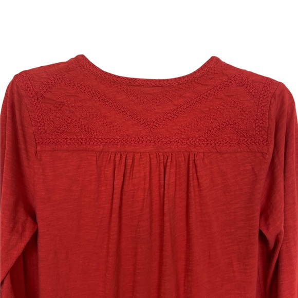 Lucky Brand Embroidered V-Neck Long Sleeve Top in Red Size Medium - Picture 7 of 9